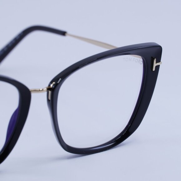 Tom Ford FT5816-B 001 Eyeglasses Shiny Black/Gold 53mm Cat Eye Frame - Picture 5 of 10